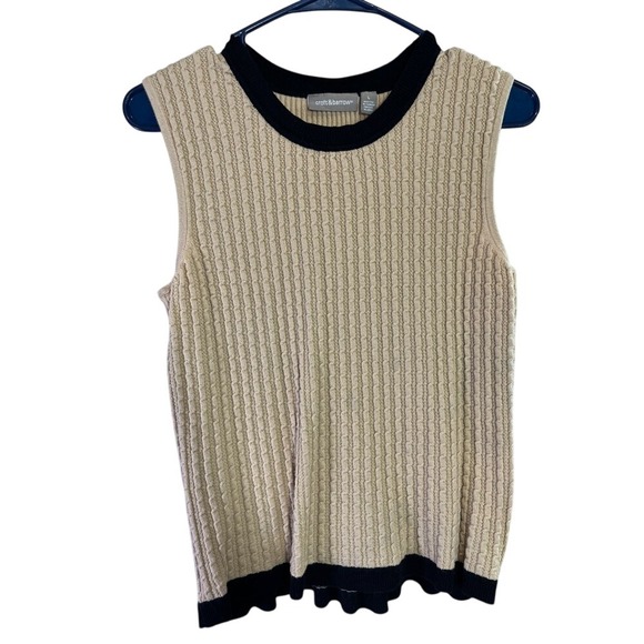 Croft & Barrow Sleeveless Sweater Top Women's L Beige Black Knit Tank - Picture 1 of 4